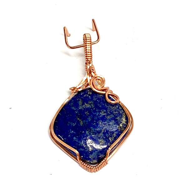 HANDCRAFTED Copper Hand Wrapped Lapis Lazuli Statement Pendant, Artisan Gift - Picture 3 of 10